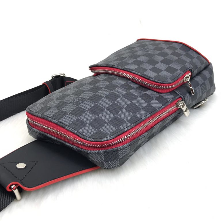 louis vuitton canta Avenue erkek omuz cantasi damier siyah kirmizi 30x20