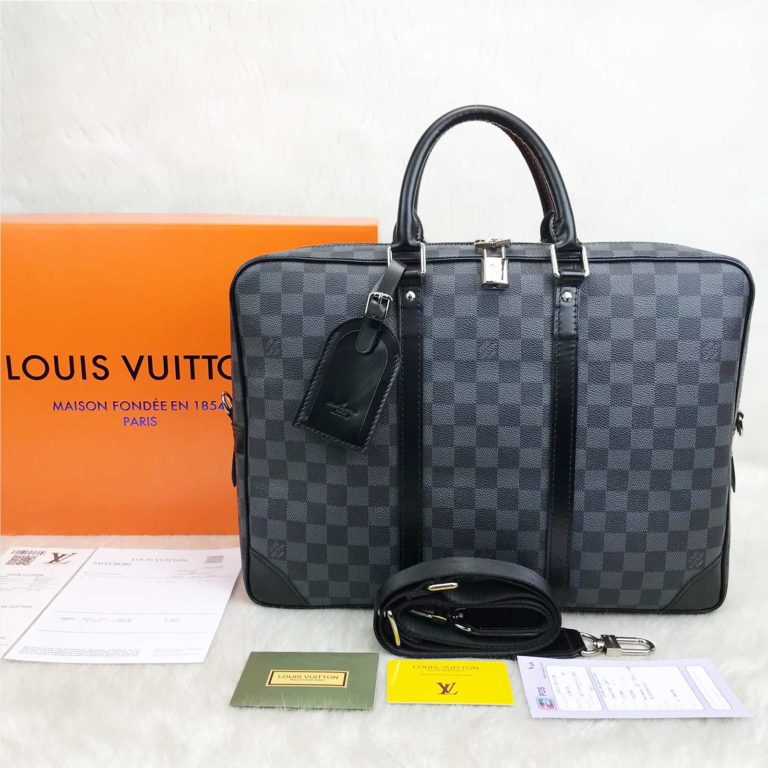 louis vuitton canta Porte V laptop cantasi siyah gri 41x31x7
