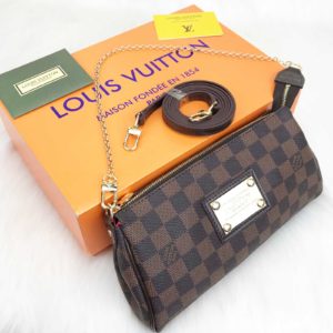 louis vuitton canta eva clutch damier kahve 25x14