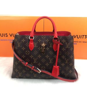 louis vuitton canta flower tote kilitli capraz askili kirmizi 34x24