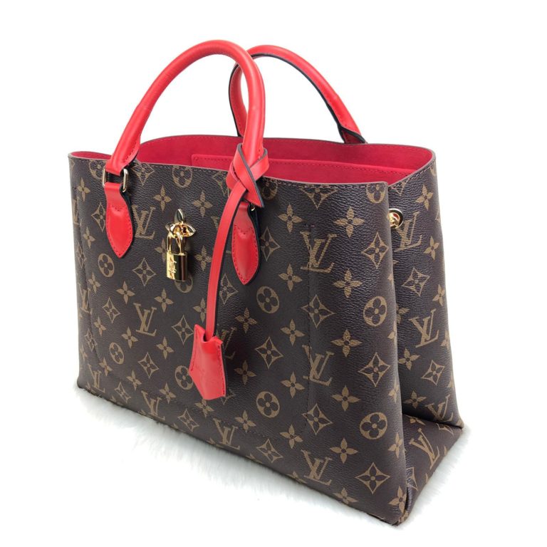 louis vuitton canta flower tote kilitli capraz askili kirmizi 34x24