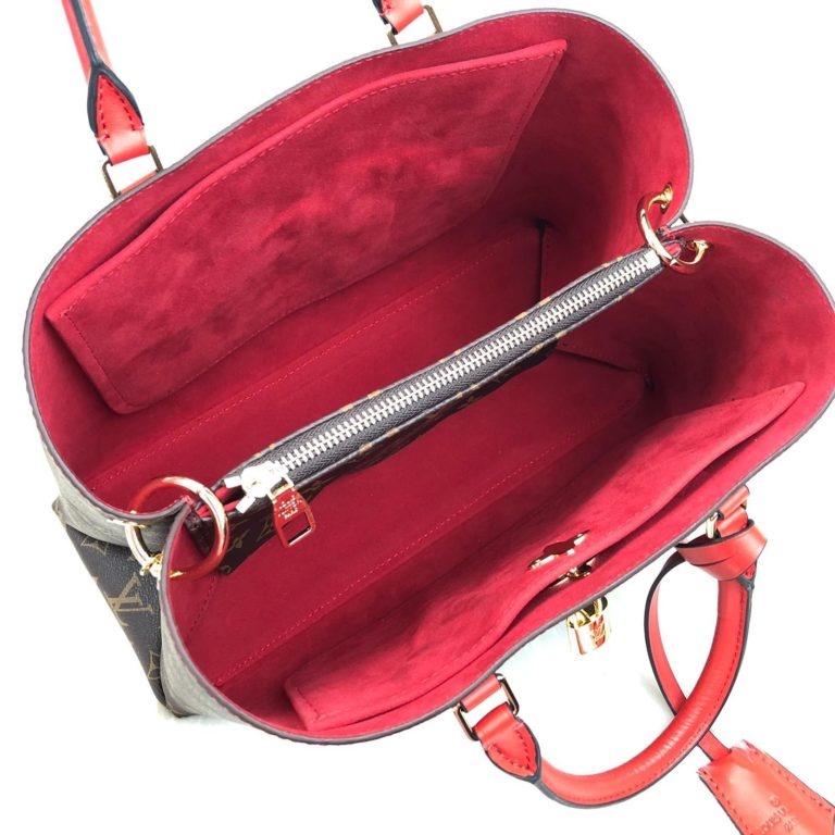 louis vuitton canta flower tote kilitli capraz askili kirmizi 34x24