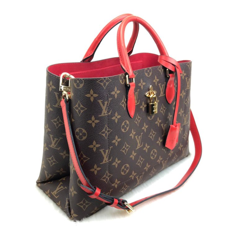 louis vuitton canta flower tote kilitli capraz askili kirmizi 34x24