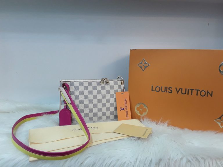 louis vuitton canta suni deri lorette beyaz damier capraz askili pembe sari 27x18