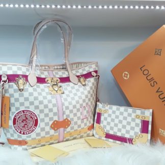 louis vuitton canta suni deri neverfull ozel tasarim damier beyaz