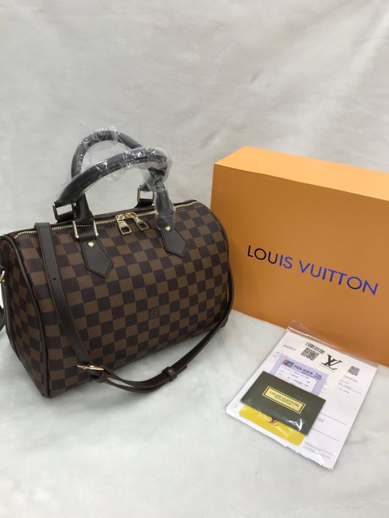 louis vuitton canta suni deri speedy capraz aski  damier kahve 30