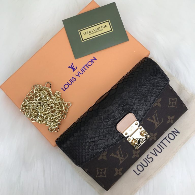 louis vuitton cuzdan Pallas zincirli piton siyah 19x13