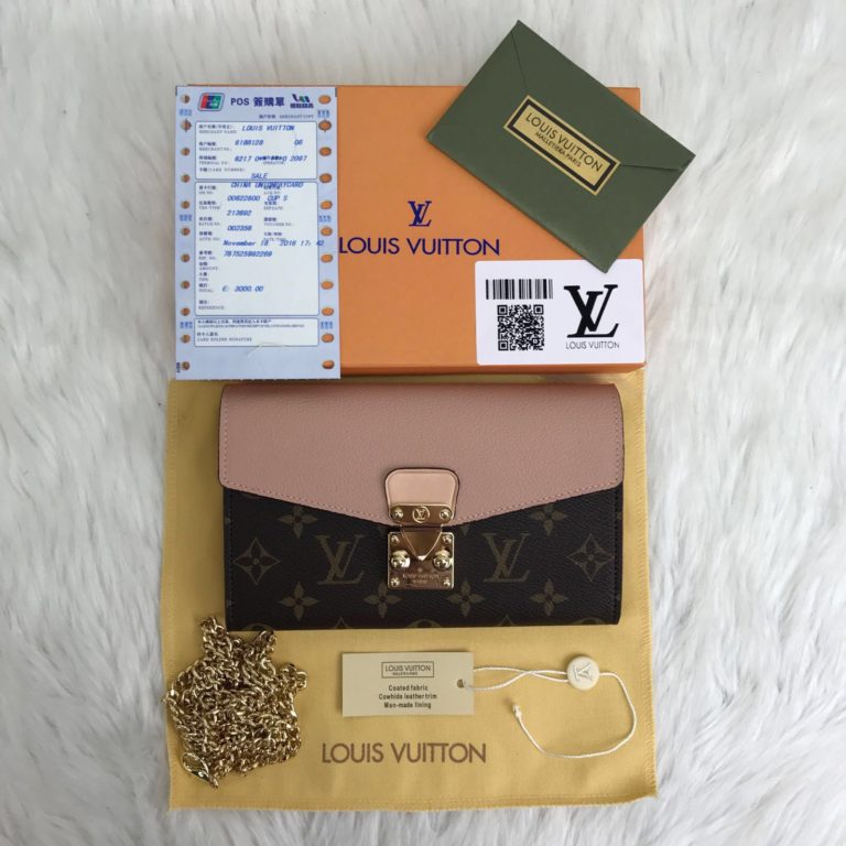 louis vuitton cuzdan Pallas zincirli pudra pembe 19x13