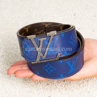 louis vuitton kemer mavi monogram cift tarafli silver toka