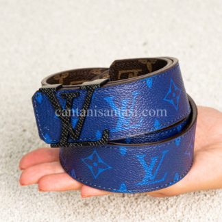 louis vuitton kemer mavi monogram cift tarafli siyah toka