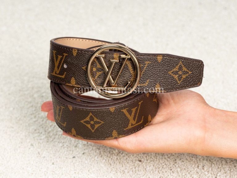 louis vuitton kemer monogram desen gold yuvarlak toka