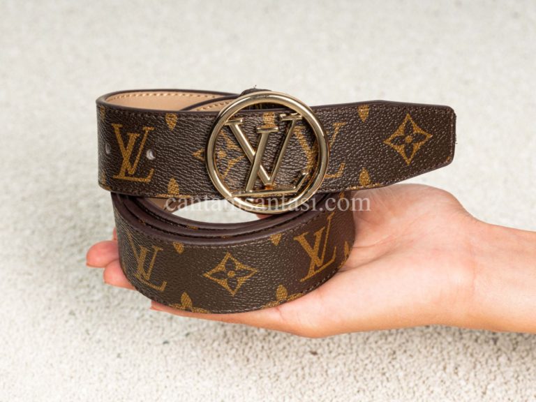 louis vuitton kemer monogram desen gold yuvarlak toka