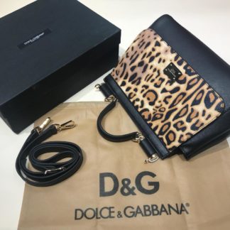 Dolce Gabbana suni deri canta askili buyuk boy leopar desenli siyah 30x25