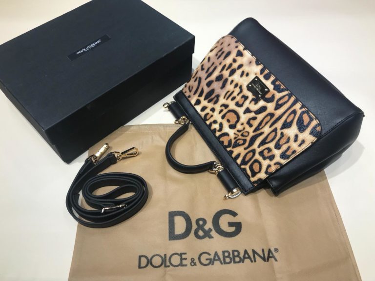 Dolce Gabbana suni deri canta askili buyuk boy leopar desenli siyah 30x25
