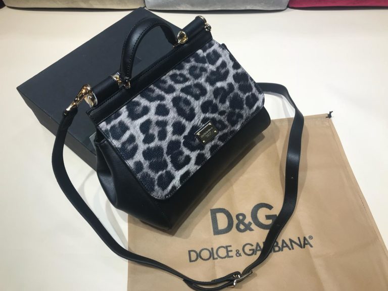 Dolce Gabbana suni deri canta askili siyah gri leopar desen 30x25