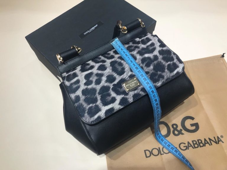 Dolce Gabbana suni deri canta askili siyah gri leopar desen 30x25