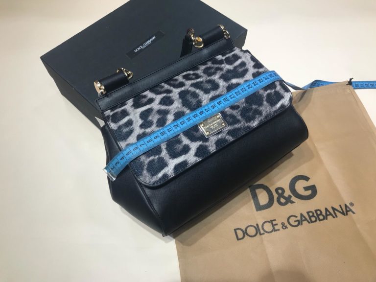 Dolce Gabbana suni deri canta askili siyah gri leopar desen 30x25