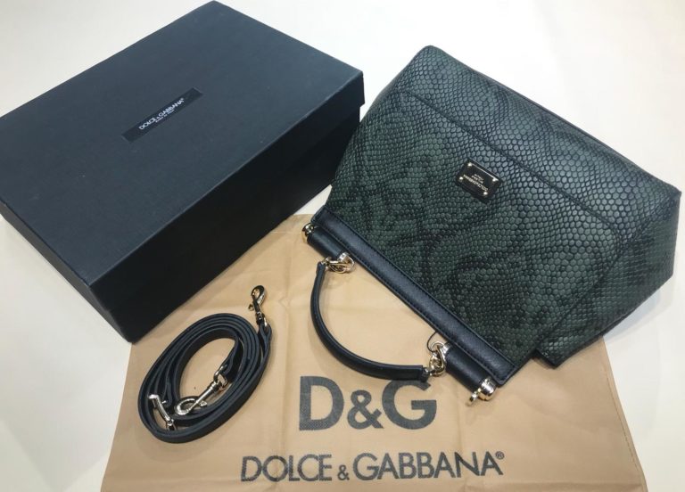 Dolce Gabbana suni deri canta askili yilan desenli yesil 30x25