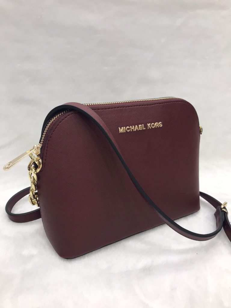 Michael kors canta suni deri cindy capraz askili fermuar bordo 23x18