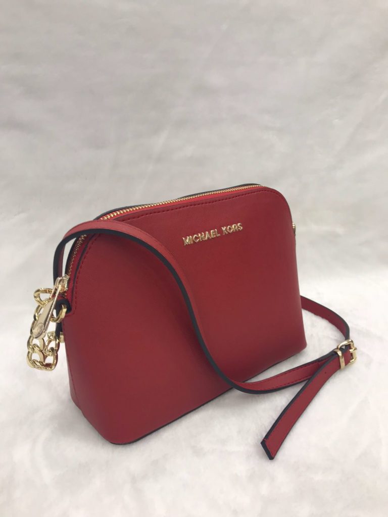Michael kors canta suni deri cindy capraz askili fermuar kirmizi 23x18