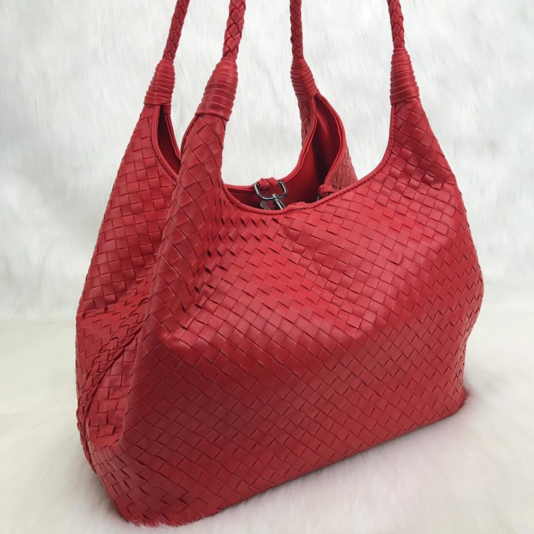 bottega veneta canta intrecciato tote kirmizi 35x26