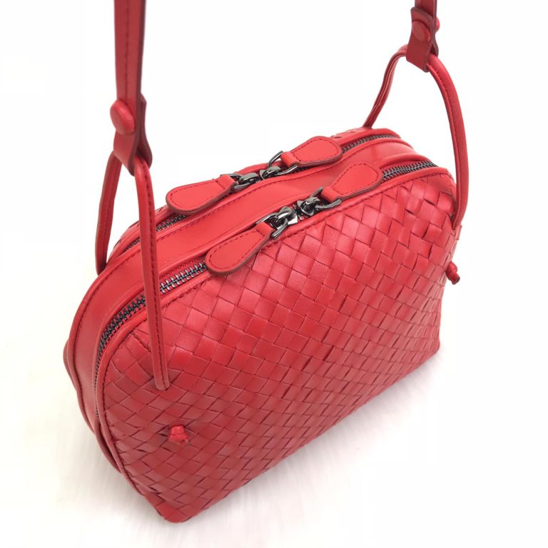 bottega veneta canta nodini double capraz askili  kirmizi 26x22
