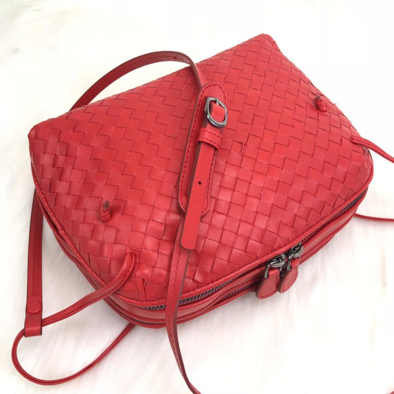 bottega veneta canta nodini double capraz askili  kirmizi 26x22
