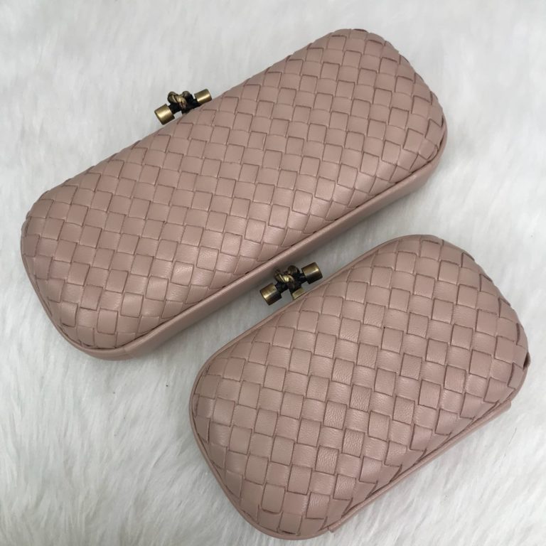 bottega veneta canta stretch knot clutch kucuk boy pudra pembe 18x11