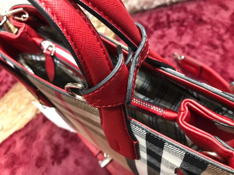 burberry canta ekose desen kirmizi suni deri