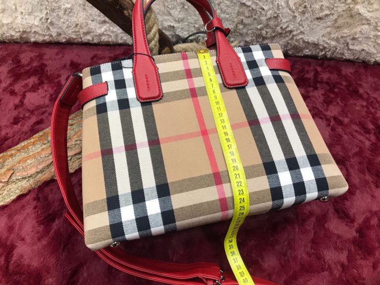 burberry canta ekose desen kirmizi suni deri