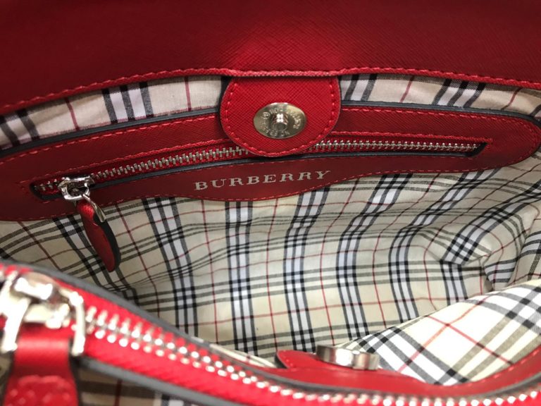 burberry canta ekose desen kirmizi suni deri
