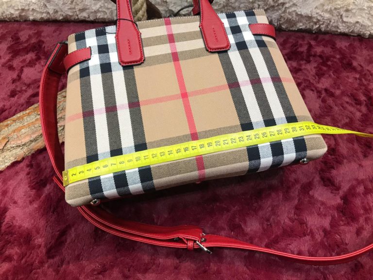burberry canta ekose desen kirmizi suni deri