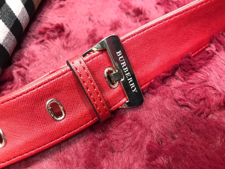 burberry canta ekose desen kirmizi suni deri