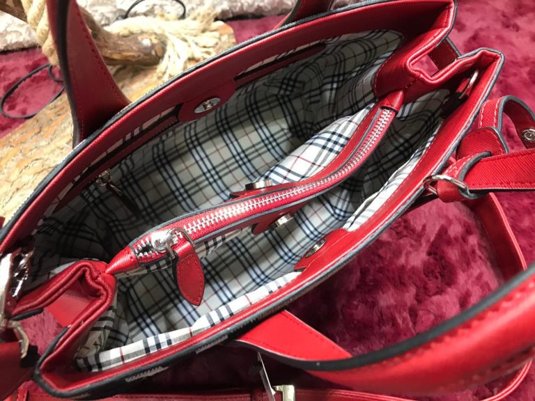 burberry canta ekose desen kirmizi suni deri