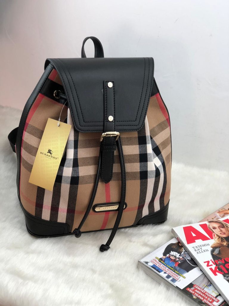 burberry canta suni deri sirt backpack ekose siyah