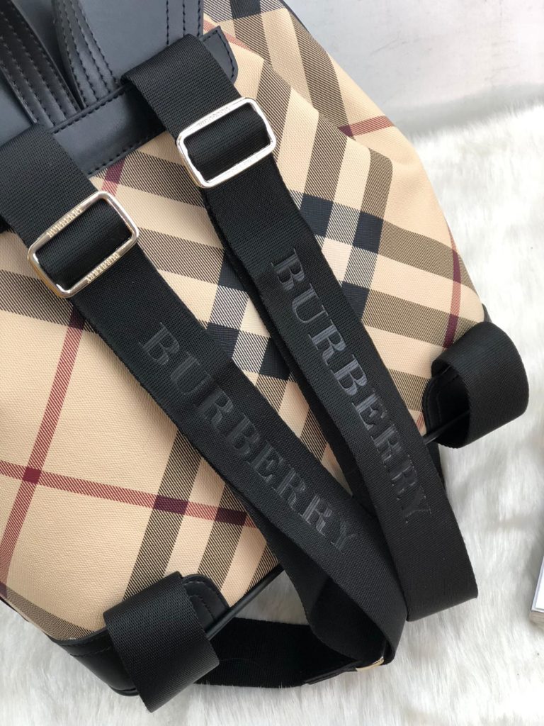 burberry canta suni deri sirt backpack ekose siyah krem