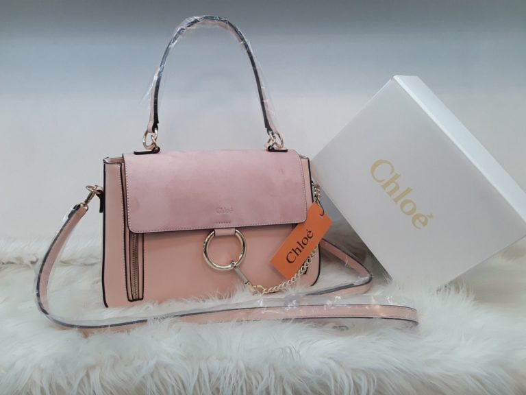 chloe canta suni deri faye buyuk boy askili pudra pembe 30x25
