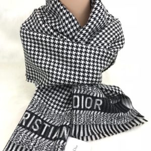 christian dior atki stole siyah beyaz ipek yun 190x50