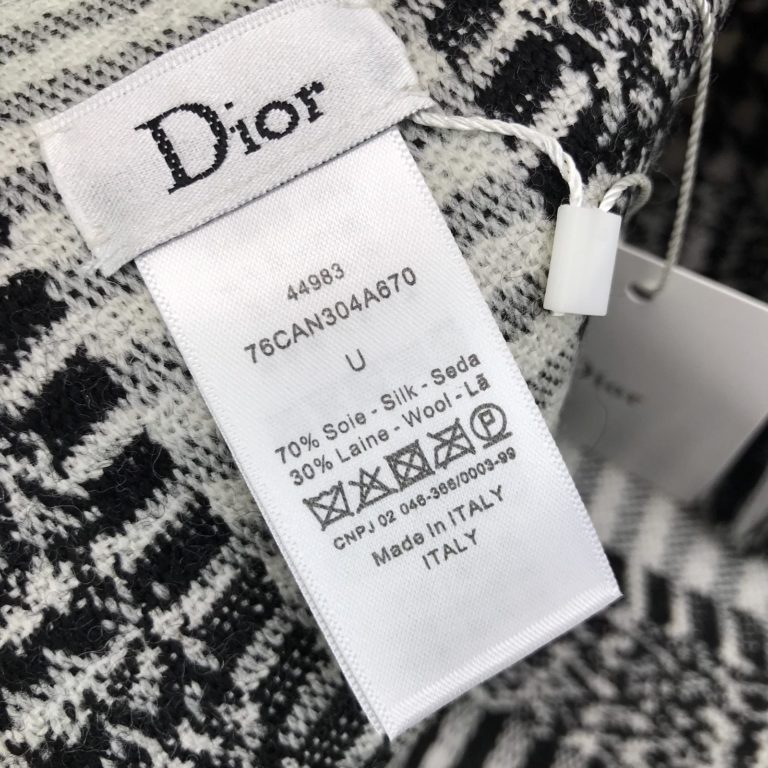 christian dior atki stole siyah beyaz ipek yun 190x50