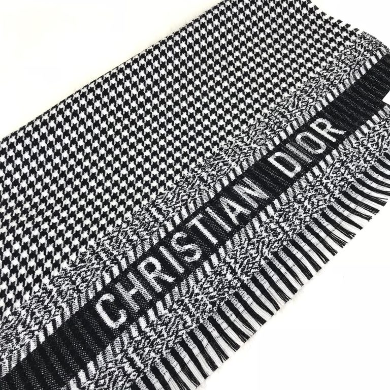 christian dior atki stole siyah beyaz ipek yun 190x50