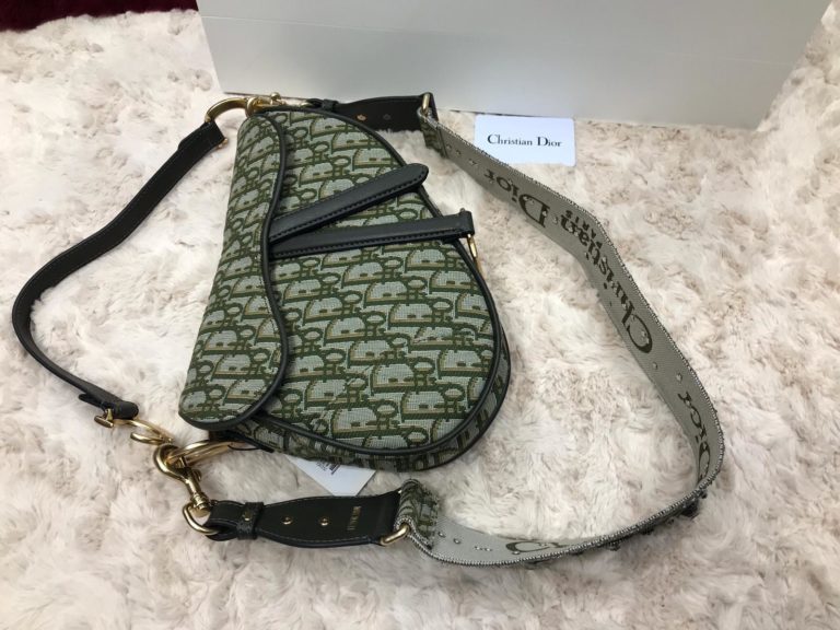 christian dior canta saddle suni deri askili 25x20x6 desenli yesil