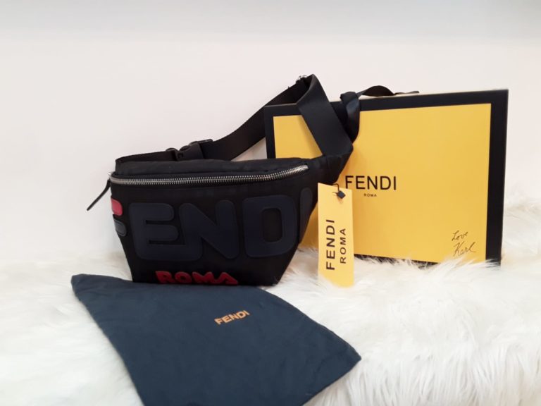 fendi canta suni deri bel cantasi logo baskili siyah kirmizi