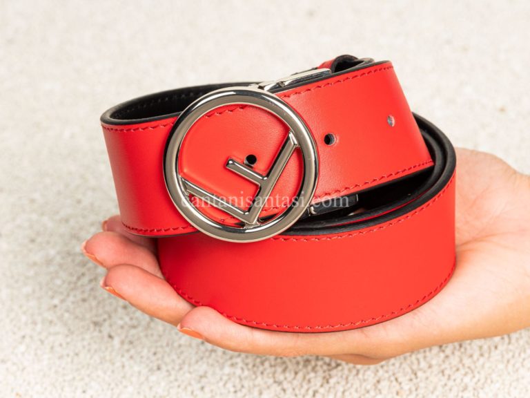 fendi kemer kirmizi cift tarafli silver toka