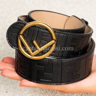 fendi kemer siyah logo kabartmali antik gold toka
