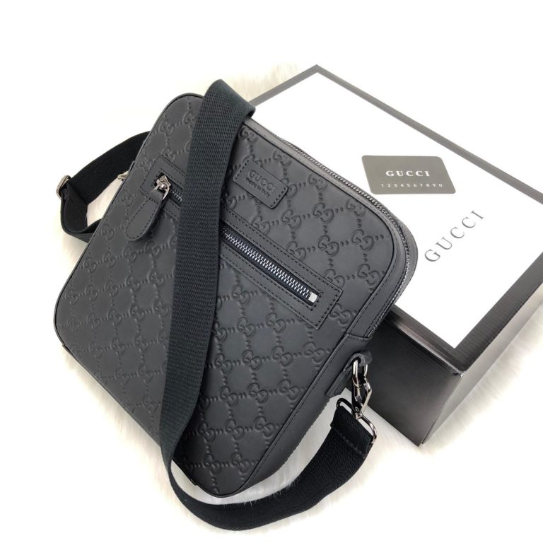 gucci canta imprime messenger erkek postaci deri siyah 25x23