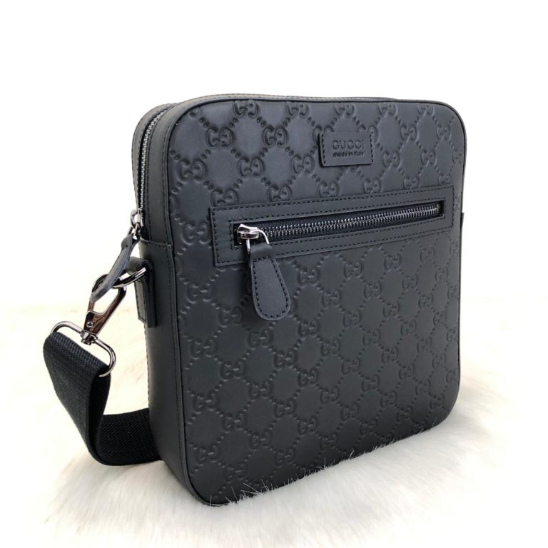 gucci canta imprime messenger erkek postaci deri siyah 25x23
