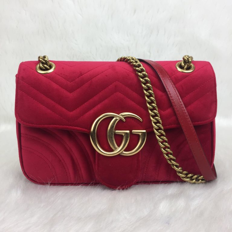 gucci canta marmont velvet kadife askili kirmizi 27x16