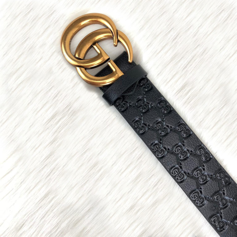 gucci kemer siyah baskli deri gold toka 4cm