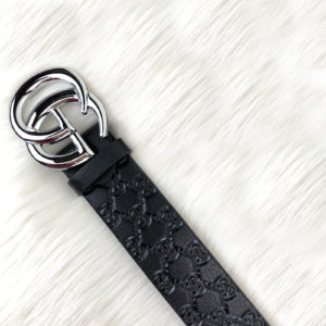 gucci kemer siyah baskli deri silver toka 4cm