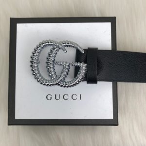 gucci kemer siyah silver parlak antik cizgili toka 4cm